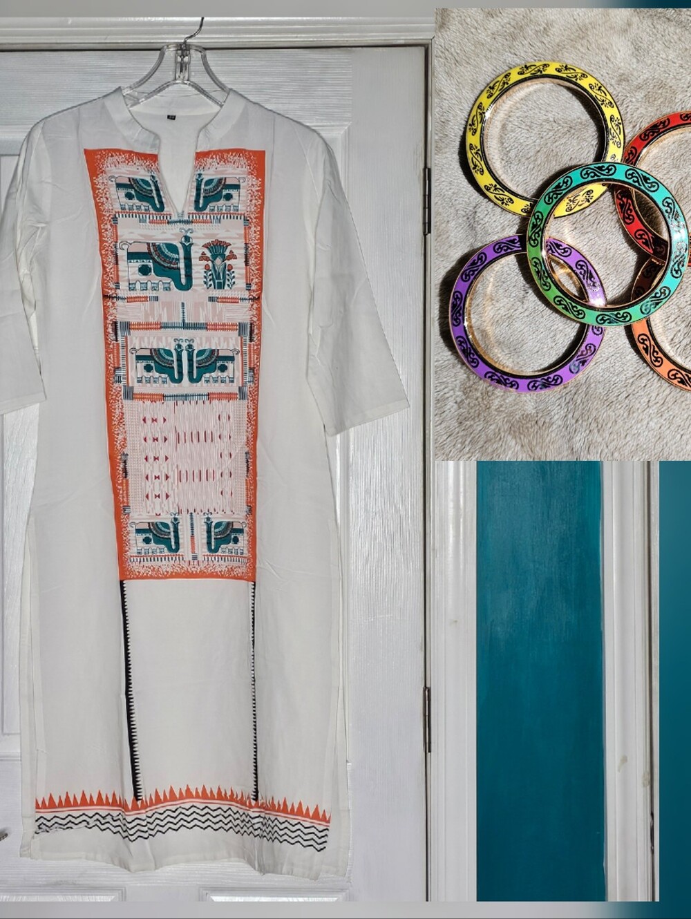 Indian Kurta Top with Matching 5 Bracelet Set Size 40 NWT